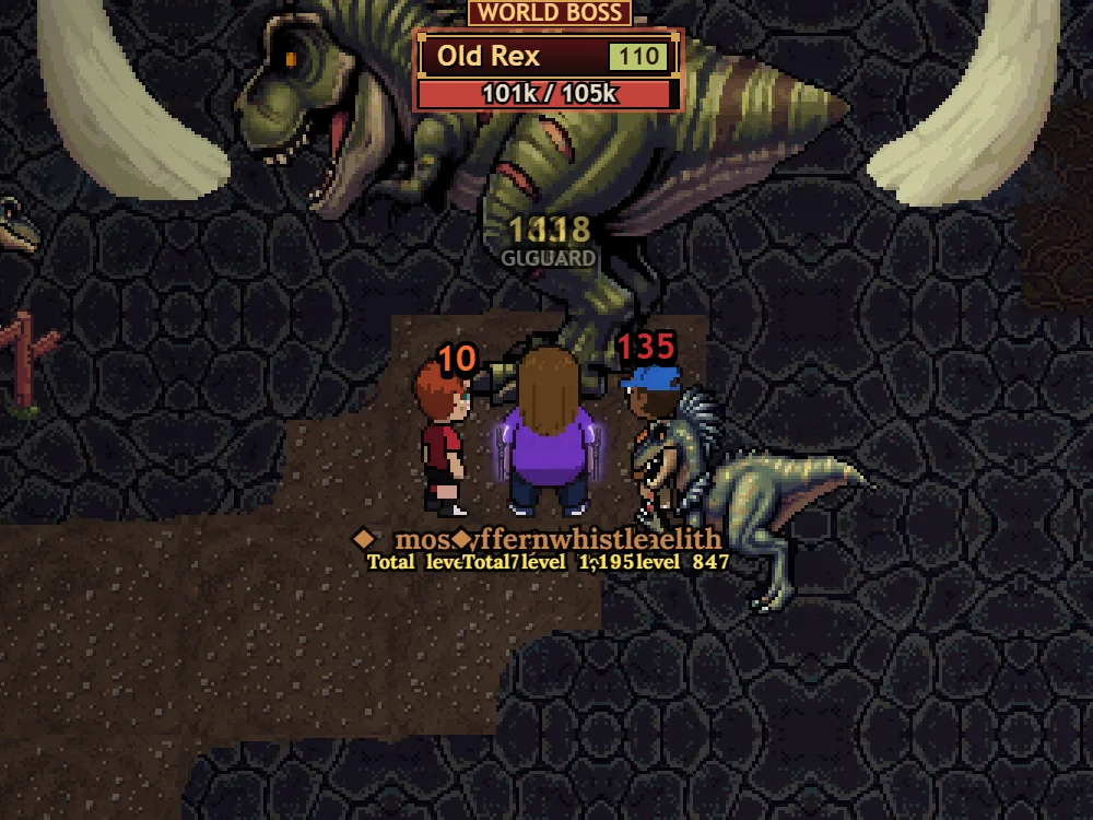Players fighting Old Rex